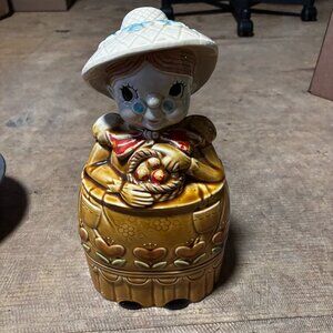 Royal Sealy MCM Japan Cookie Jar Grandma Granny holding basket figural
